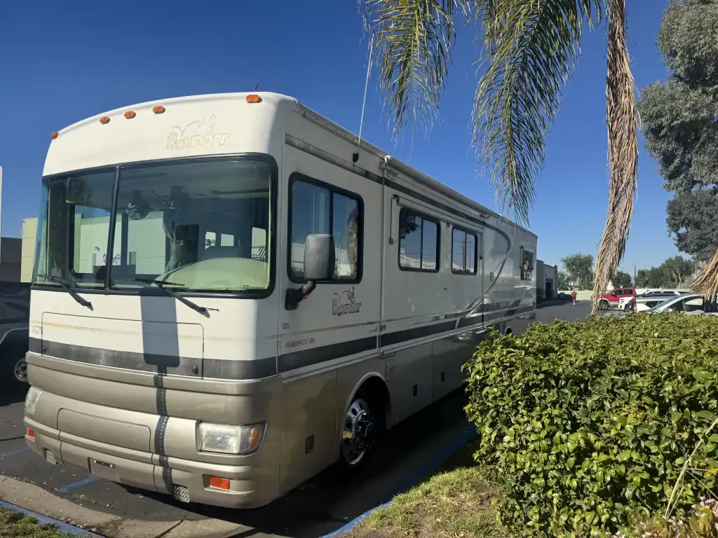 Diesel RV parked for mobile CARB emissions testing in Riverside County
