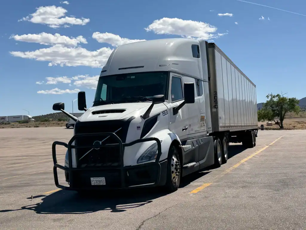 Semi-truck with grill guard parked for on-site Clean Truck Check testing